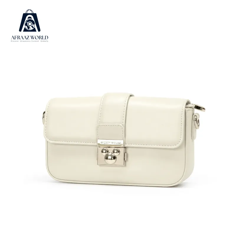 Elegant Off-White Leather Crossbody Bag with Golden Lock – Afraaz World
