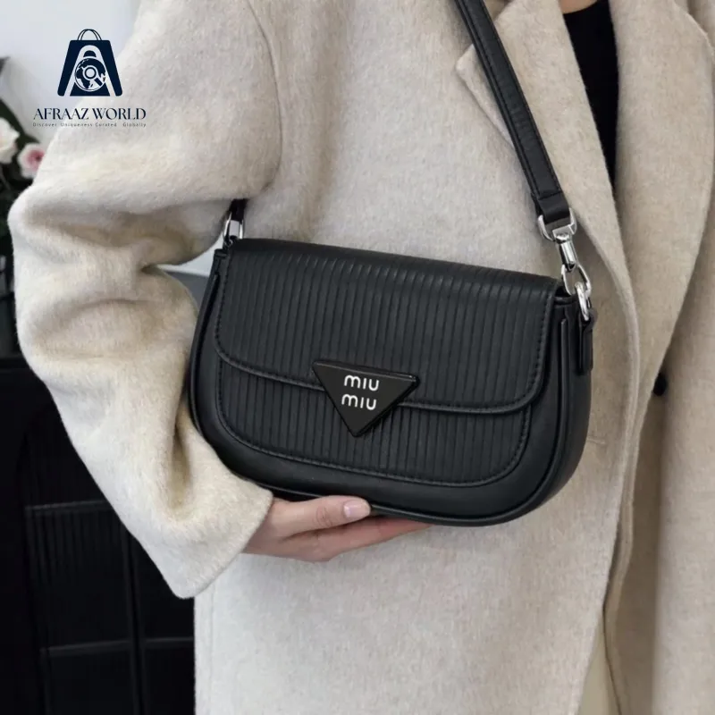 MIU MIU Inspired Black Crossbody Bag for Women | Premium Leather Sling Purse by Afraaz World