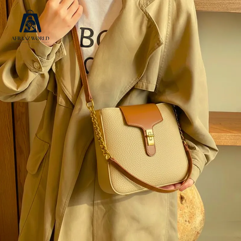 Elegant Two-Tone Beige Shoulder Bag for Women with Pouch | Premium 2-in-1 Handbag by Afraaz World