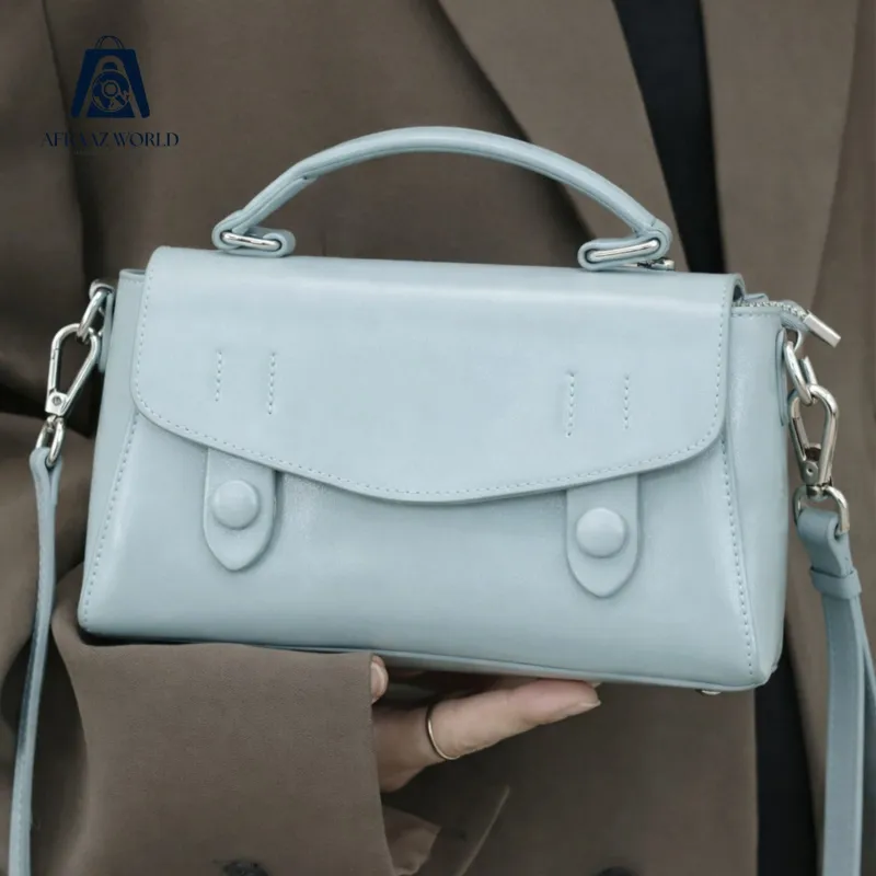 Pastel Blue Mini Satchel Bag with Top Handle & Crossbody Strap