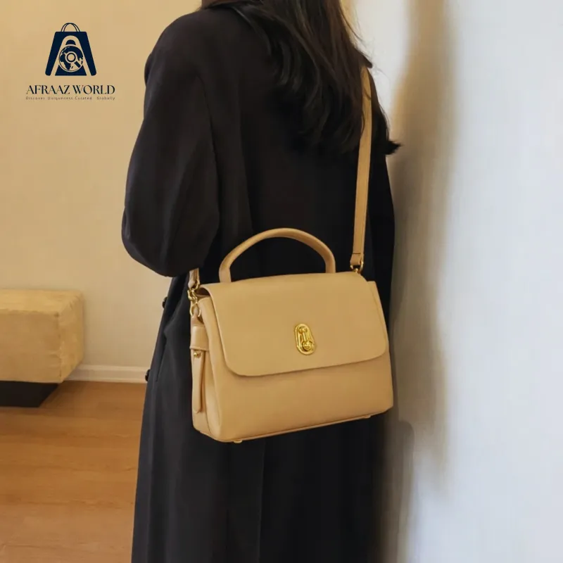 Classic Women’s Golden Beige Shoulder & Handbag – Soft Leather Finish