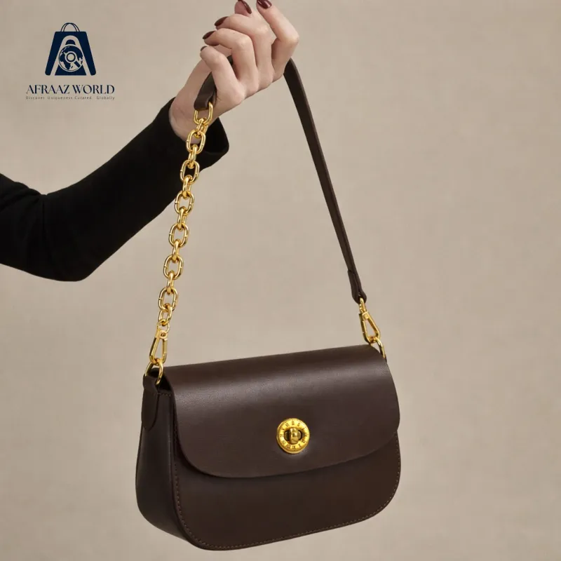 High Quality Coffee Brown Crossbody Bag with Minimal Golden Lock – Afraaz World