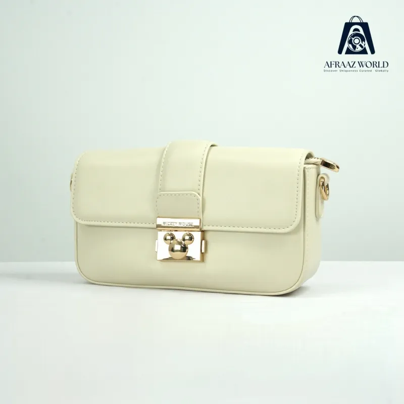Elegant Off-White Leather Crossbody Bag with Golden Lock – Afraaz World