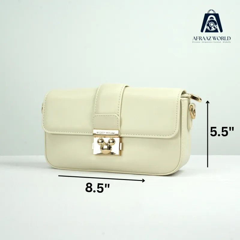 Elegant Off-White Leather Crossbody Bag with Golden Lock – Afraaz World