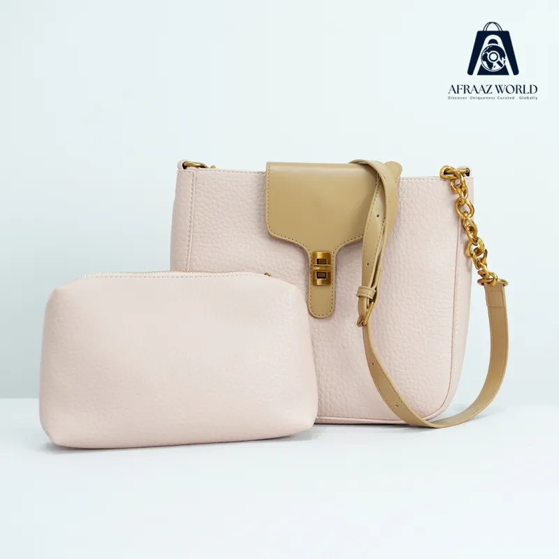 Elegant Two-Tone Beige Shoulder Bag for Women with Pouch | Premium 2-in-1 Handbag by Afraaz World