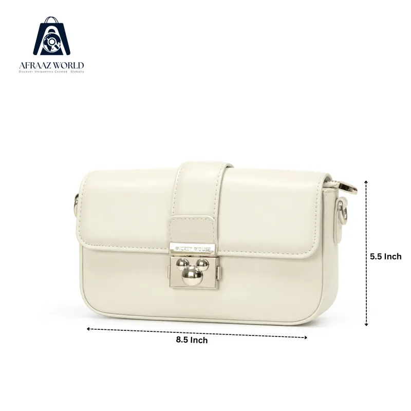 Elegant Off-White Leather Crossbody Bag with Golden Lock – Afraaz World