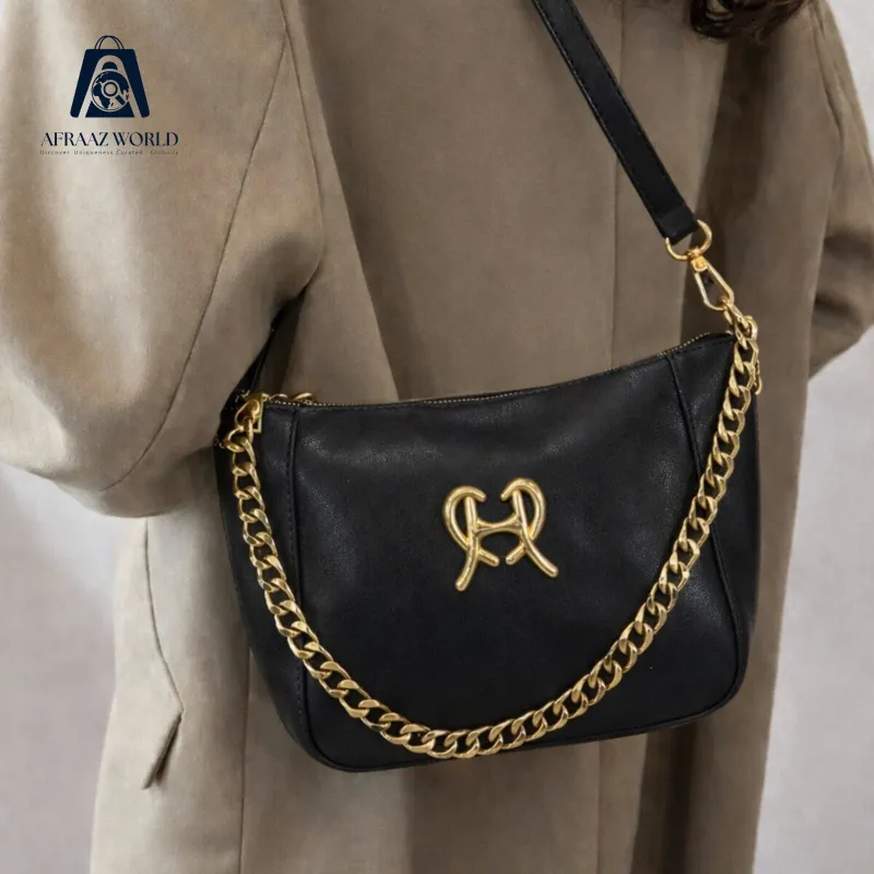 High Quality Vintage Brown Leather Shoulder Bag with Elegant Golden Chain – Afraaz World